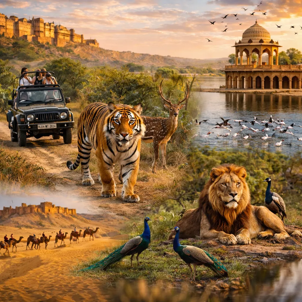 Rajasthan wildlife and iconic landscapes featuring desert animals lakes and natural scenery